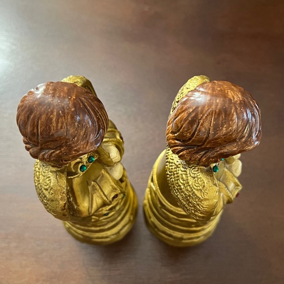 Vintage Set of 2 MCM Paper Mache Gold Angel Figurines Horn Christmas Decor Japan - Picture 6 of 13